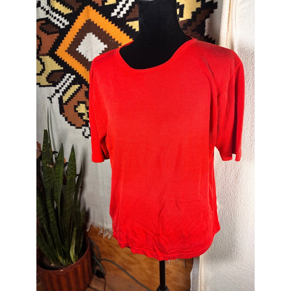 Z Silk Knit Top Womens Large Red Excellent Short Sleeve 100% Silk Crew Neck